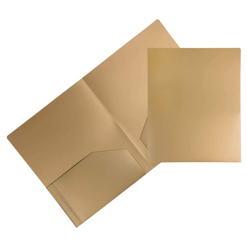 JAM PAPER Heavy Duty Plastic 2 Pocket Extra Tough School Folders - Gold - 6/Pack - Image 1